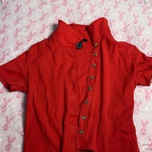 Button up red collared crop top